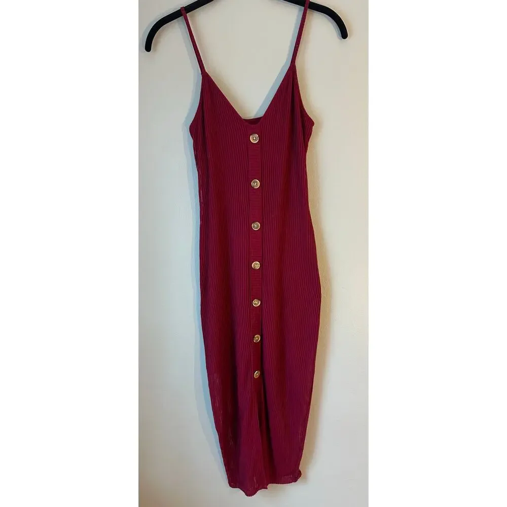 Express Button Front Tank Ribbed Midi Dress XS - Picture 2 of 8